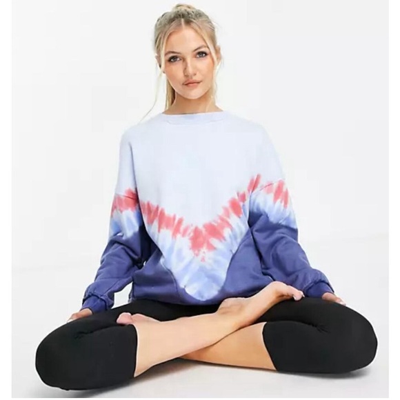 FREE PEOPLE Movement Metti Crew Sweatershirt Tie Dye Aurora Blue - Picture 2 of 4
